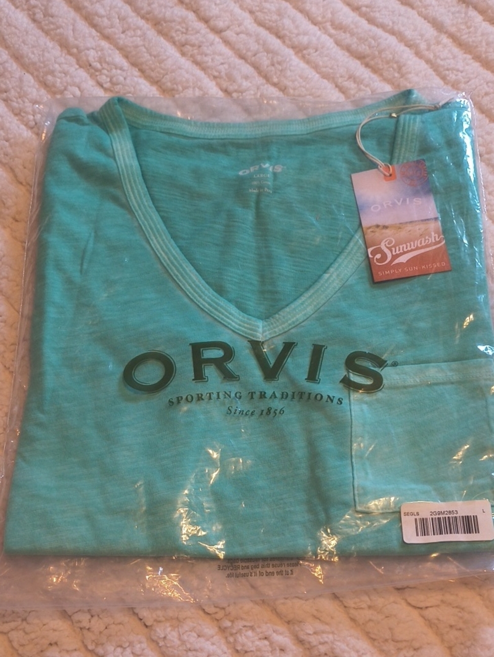 Orvis Women's Teal V-Neck Logo Pocket Tee